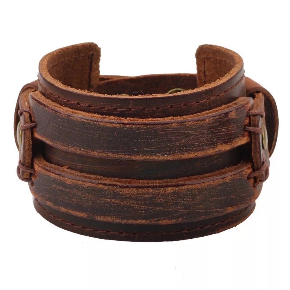 24 HRS SALE ONLY - Wide Cuff Leather  Snap Bracelet Unisex Boho